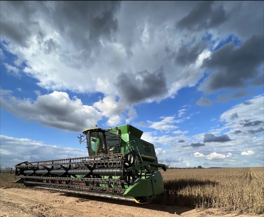 Cosechadora John Deere bajo el cielo de Córdoba